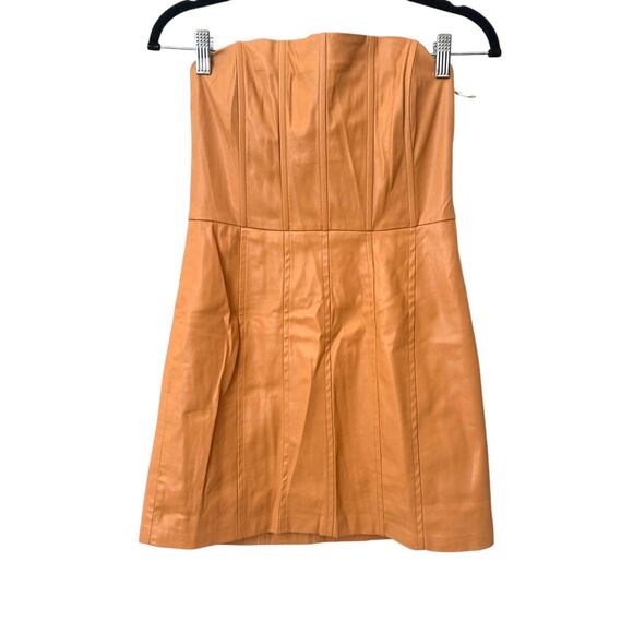 ZARA Faux Leather Corset Style Strapless Dress Camel Medium‎ - Picture 2 of 7